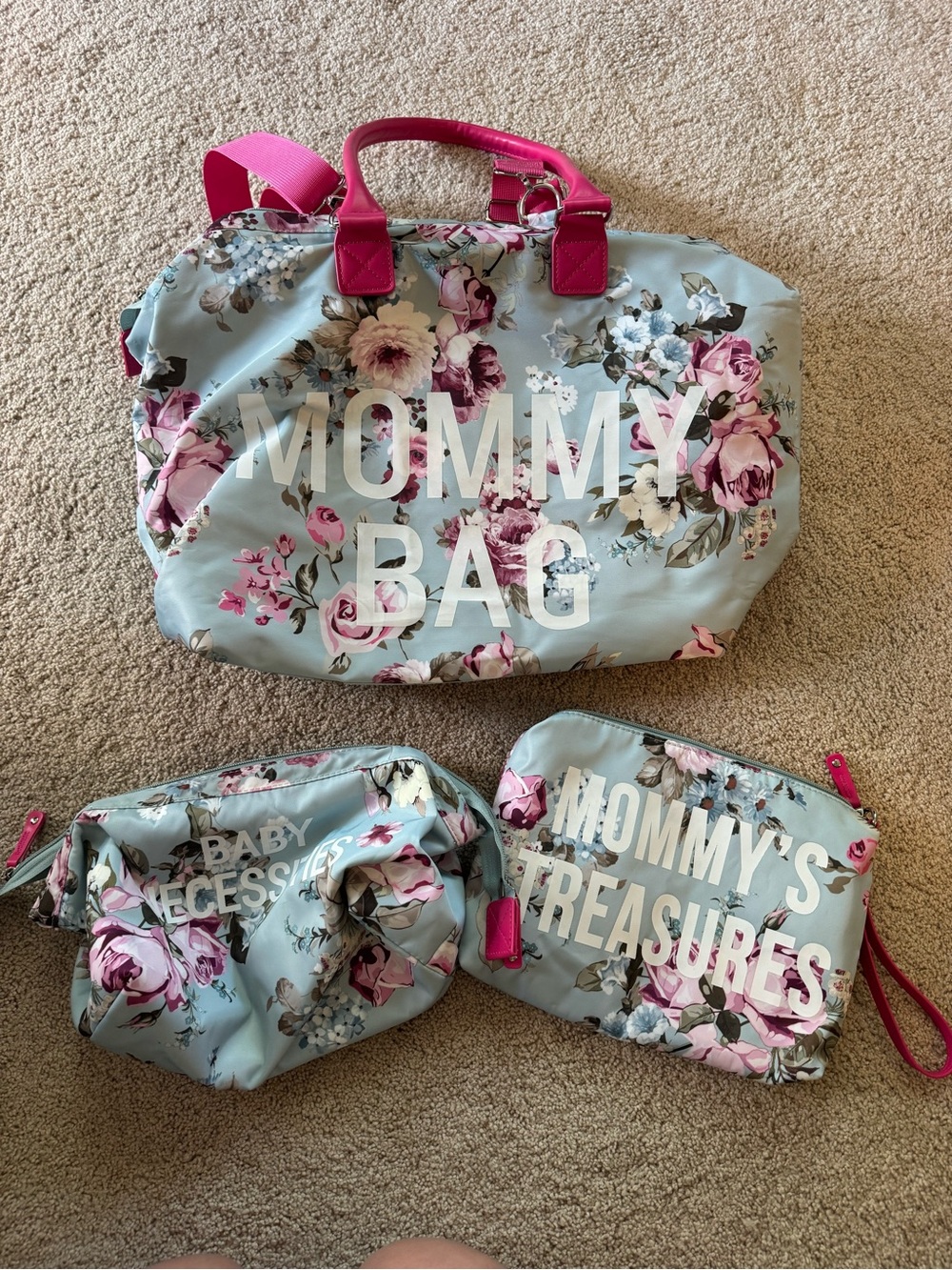 Floral "Mommy Bag" Set with Pink Handles